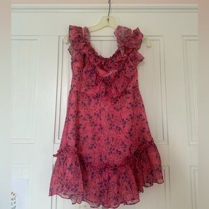 MAJORELLE Coral Pink Floral Ruffle Mini Dress